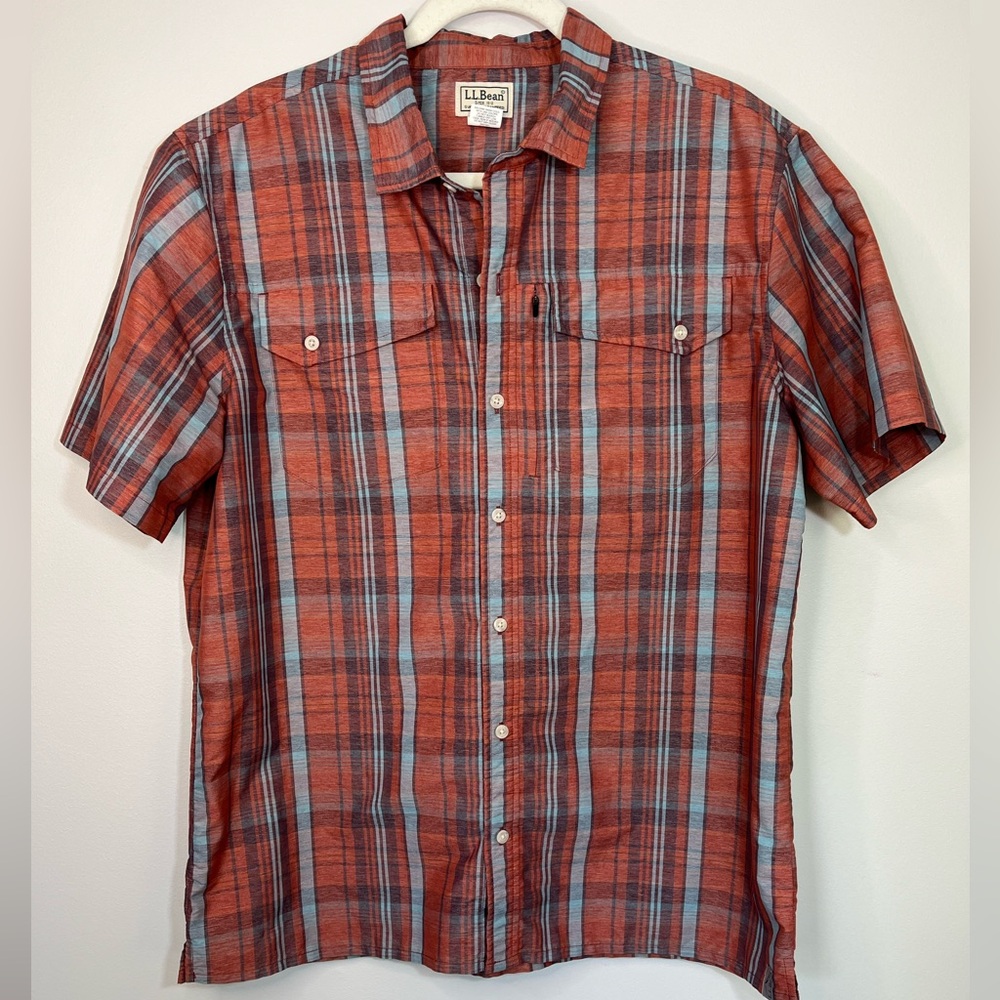 L.L. Bean Men's SunSmart Quick Dry Plaid Short Sleeve Button UPF 50 Shir…